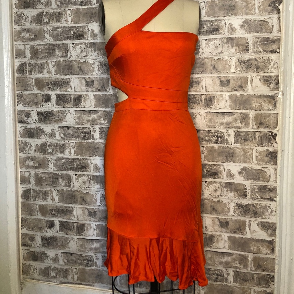 BCBGMAXAZRIA Asymmetric Neck Cutout Swing Dress